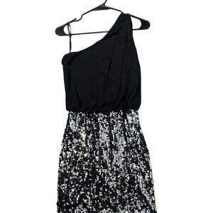 Black and Silver Sequin One-Shoulder Dress